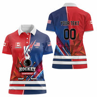 Custom USA vs Canada Ice Hockey Face Off Women Polo Shirt Hockey Championship