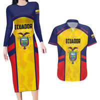 Custom Ecuador Rugby Couples Matching Long Sleeve Bodycon Dress and Hawaiian Shirt Los Piqueros Go Champions
