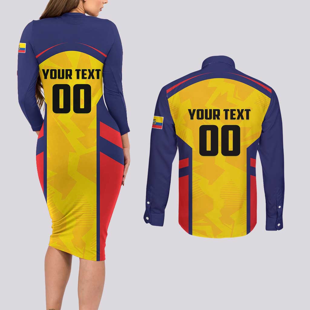 Custom Ecuador Rugby Couples Matching Long Sleeve Bodycon Dress and Long Sleeve Button Shirt Los Piqueros Go Champions