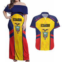 Custom Ecuador Rugby Couples Matching Off Shoulder Maxi Dress and Hawaiian Shirt Los Piqueros Go Champions