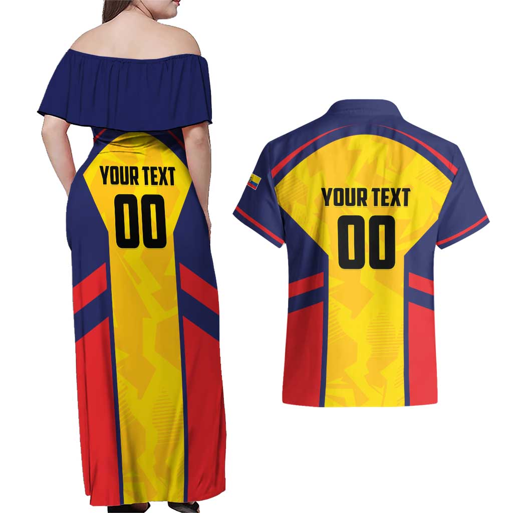 Custom Ecuador Rugby Couples Matching Off Shoulder Maxi Dress and Hawaiian Shirt Los Piqueros Go Champions