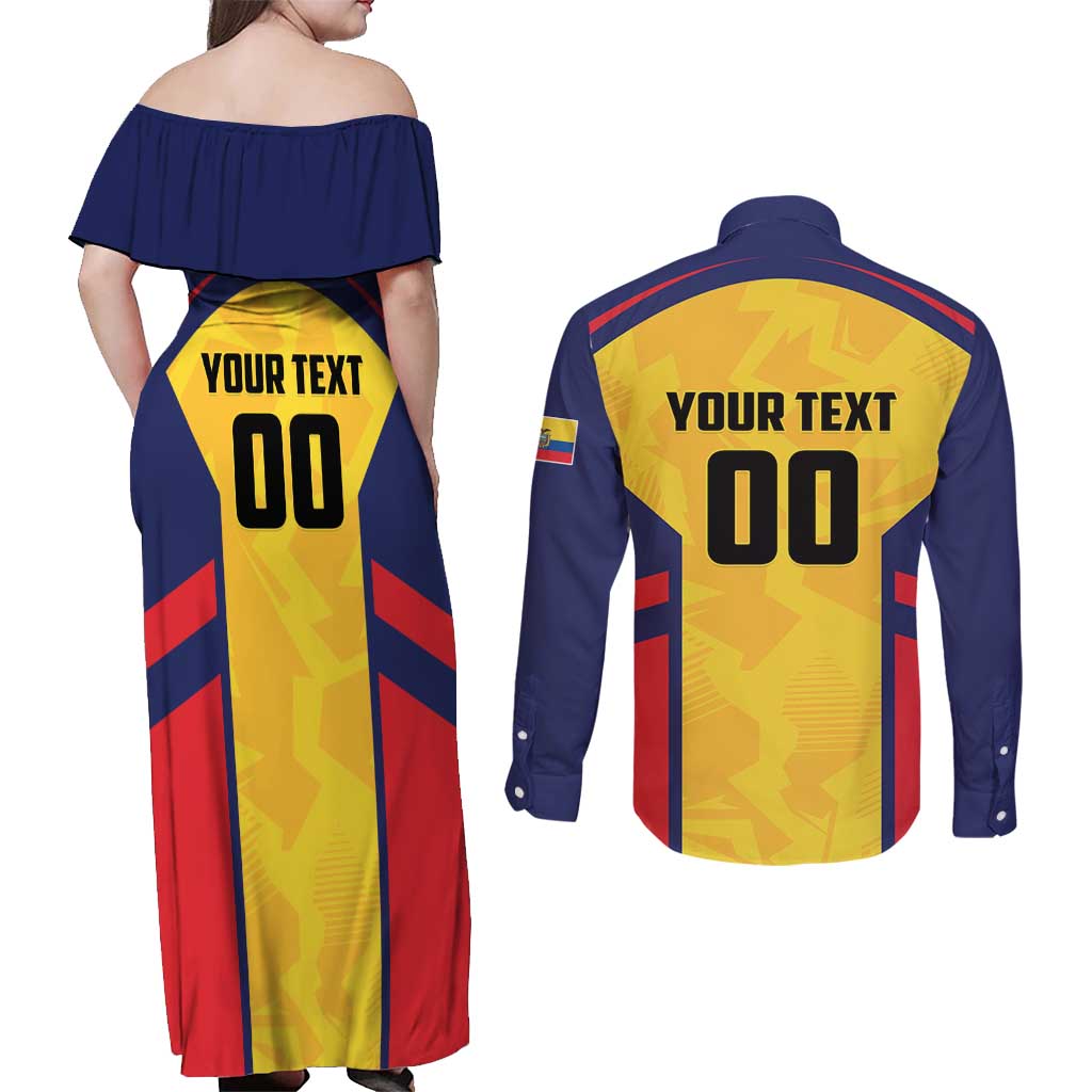 Custom Ecuador Rugby Couples Matching Off Shoulder Maxi Dress and Long Sleeve Button Shirt Los Piqueros Go Champions