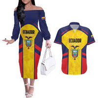 Custom Ecuador Rugby Couples Matching Off The Shoulder Long Sleeve Dress and Hawaiian Shirt Los Piqueros Go Champions