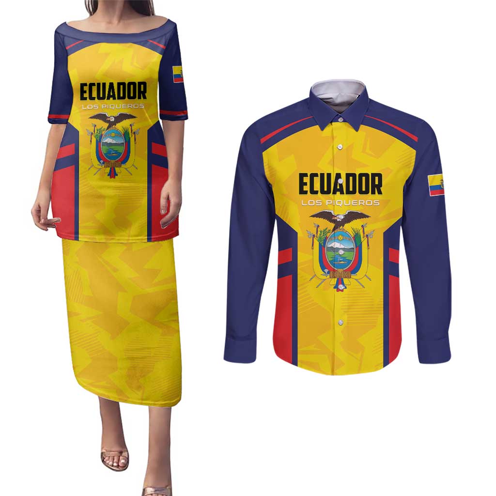 Custom Ecuador Rugby Couples Matching Puletasi and Long Sleeve Button Shirt Los Piqueros Go Champions