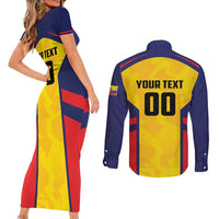 Custom Ecuador Rugby Couples Matching Short Sleeve Bodycon Dress and Long Sleeve Button Shirt Los Piqueros Go Champions