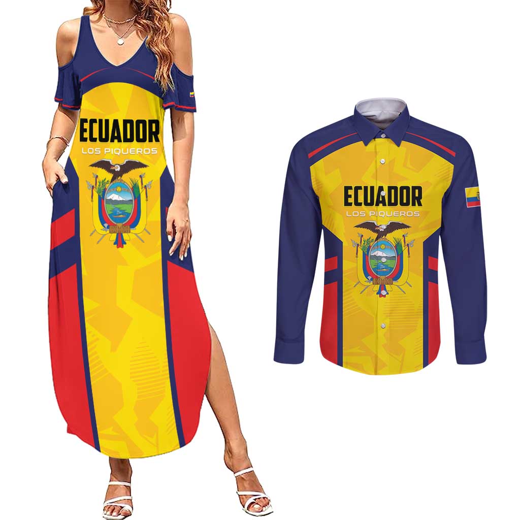 Custom Ecuador Rugby Couples Matching Summer Maxi Dress and Long Sleeve Button Shirt Los Piqueros Go Champions
