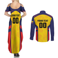 Custom Ecuador Rugby Couples Matching Summer Maxi Dress and Long Sleeve Button Shirt Los Piqueros Go Champions