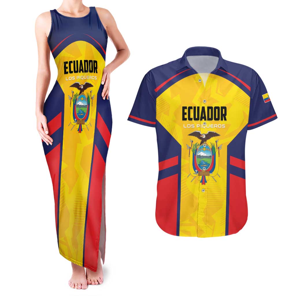 Custom Ecuador Rugby Couples Matching Tank Maxi Dress and Hawaiian Shirt Los Piqueros Go Champions