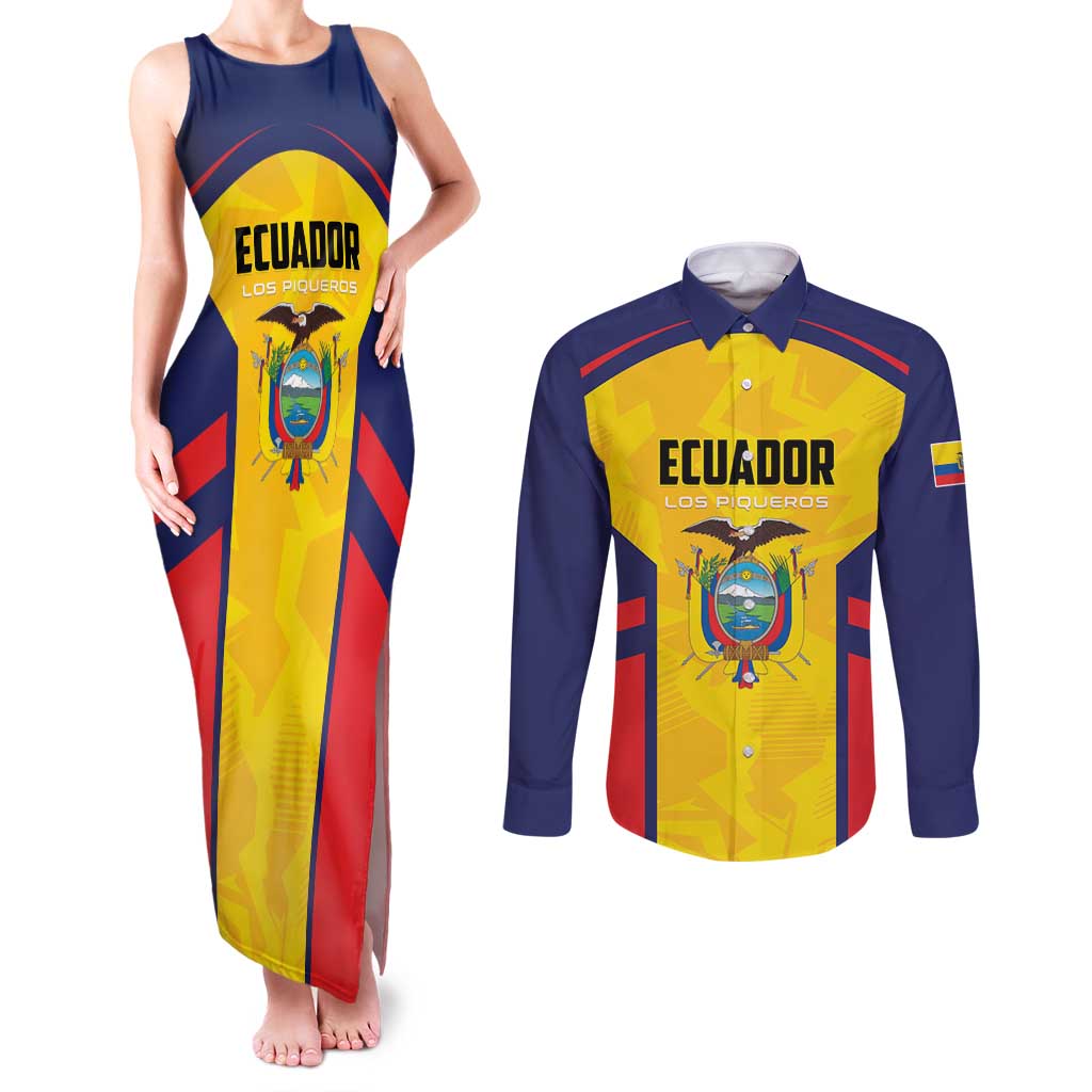 Custom Ecuador Rugby Couples Matching Tank Maxi Dress and Long Sleeve Button Shirt Los Piqueros Go Champions