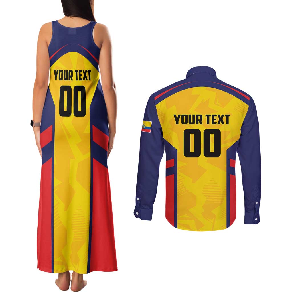 Custom Ecuador Rugby Couples Matching Tank Maxi Dress and Long Sleeve Button Shirt Los Piqueros Go Champions