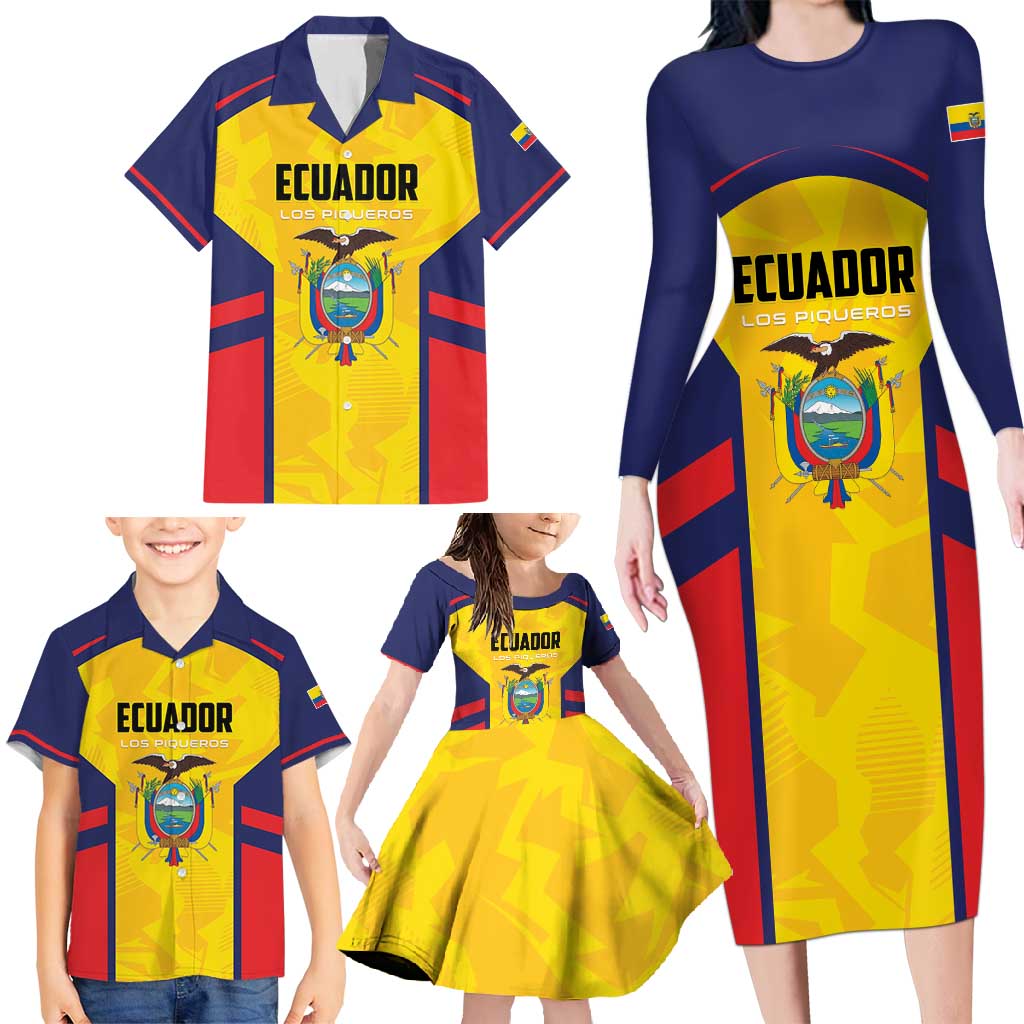Custom Ecuador Rugby Family Matching Long Sleeve Bodycon Dress and Hawaiian Shirt Los Piqueros Go Champions