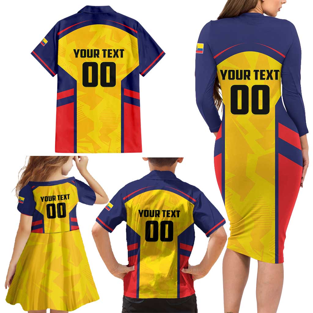Custom Ecuador Rugby Family Matching Long Sleeve Bodycon Dress and Hawaiian Shirt Los Piqueros Go Champions