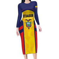 Custom Ecuador Rugby Family Matching Long Sleeve Bodycon Dress and Hawaiian Shirt Los Piqueros Go Champions