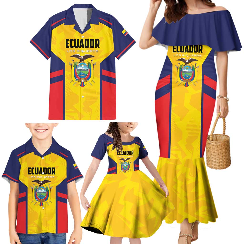 Custom Ecuador Rugby Family Matching Mermaid Dress and Hawaiian Shirt Los Piqueros Go Champions