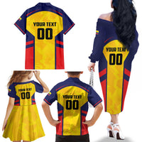 Custom Ecuador Rugby Family Matching Off The Shoulder Long Sleeve Dress and Hawaiian Shirt Los Piqueros Go Champions