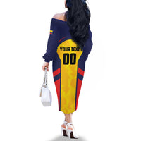 Custom Ecuador Rugby Family Matching Off The Shoulder Long Sleeve Dress and Hawaiian Shirt Los Piqueros Go Champions