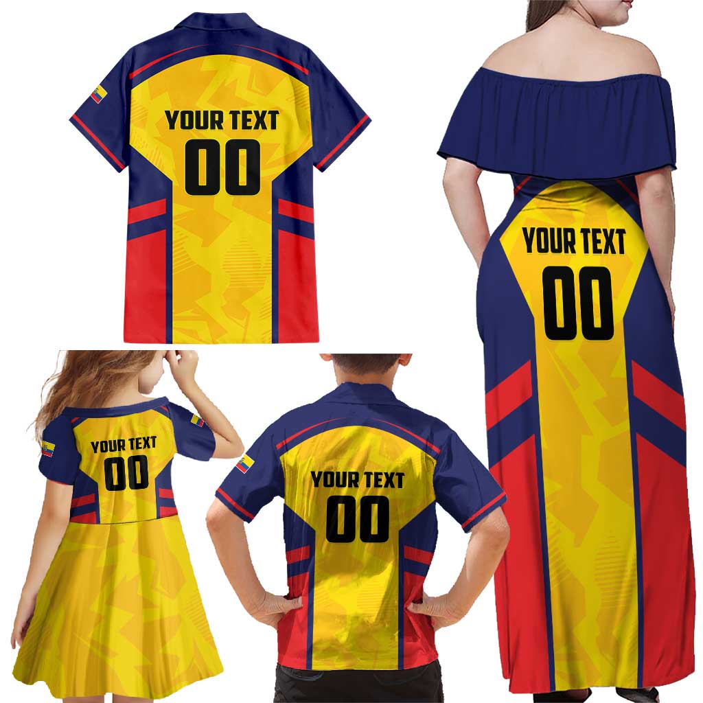 Custom Ecuador Rugby Family Matching Off Shoulder Maxi Dress and Hawaiian Shirt Los Piqueros Go Champions