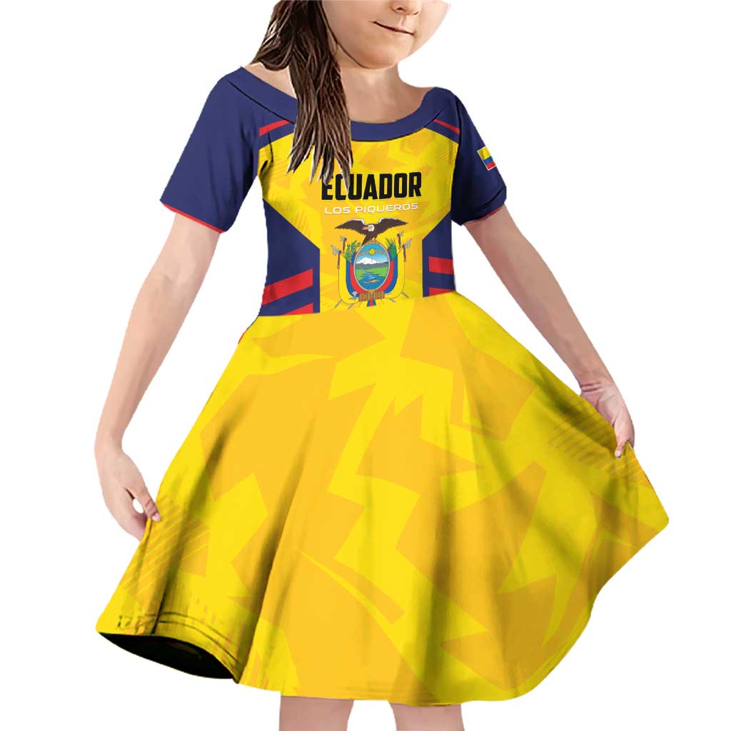 Custom Ecuador Rugby Family Matching Off Shoulder Short Dress and Hawaiian Shirt Los Piqueros Go Champions