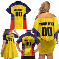 Custom Ecuador Rugby Family Matching Off Shoulder Short Dress and Hawaiian Shirt Los Piqueros Go Champions