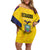Custom Ecuador Rugby Family Matching Off Shoulder Short Dress and Hawaiian Shirt Los Piqueros Go Champions