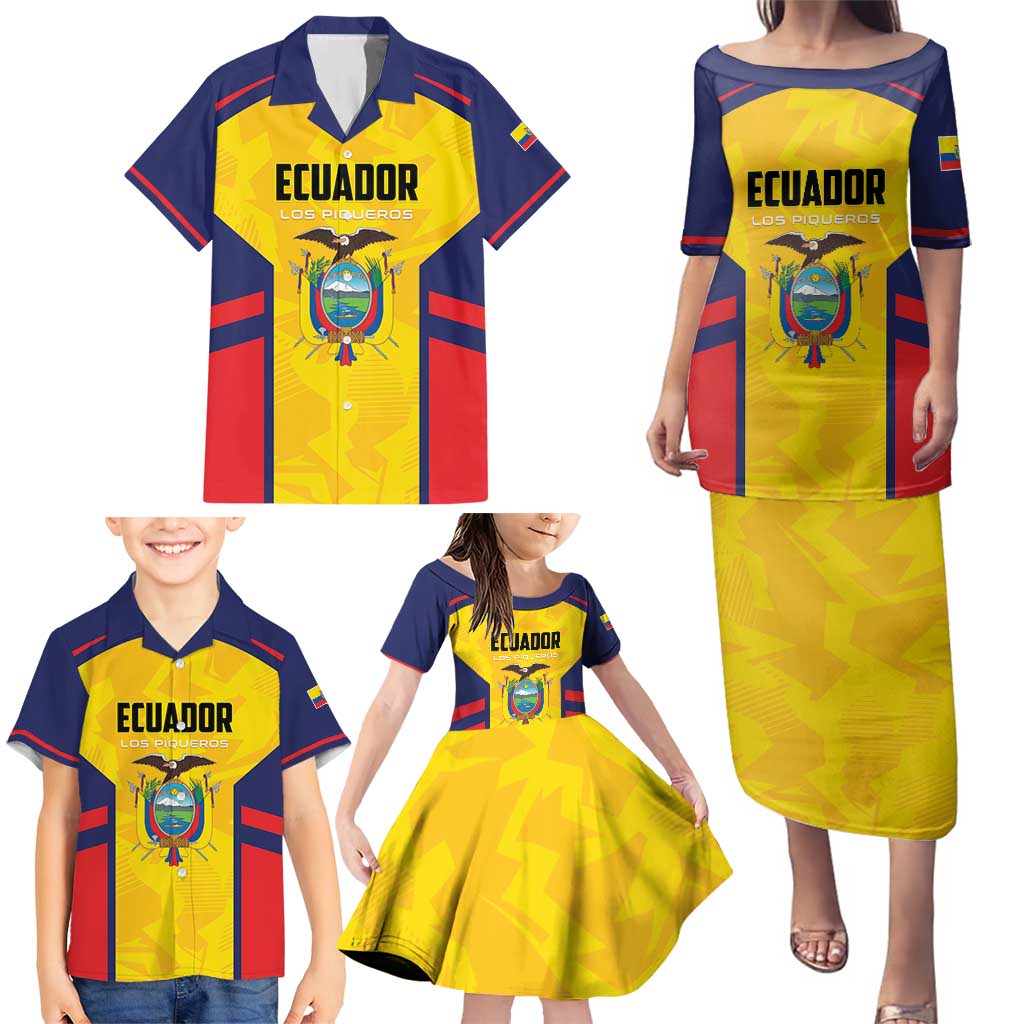 Custom Ecuador Rugby Family Matching Puletasi and Hawaiian Shirt Los Piqueros Go Champions