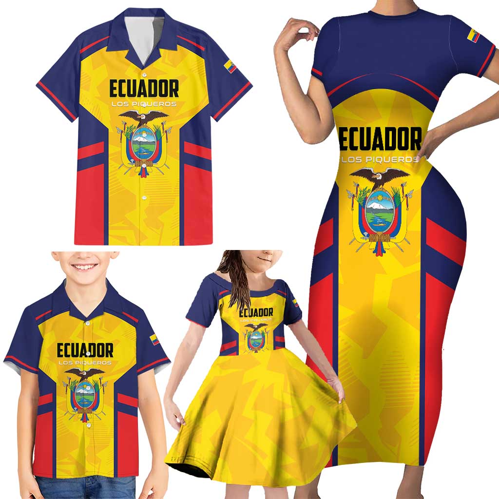 Custom Ecuador Rugby Family Matching Short Sleeve Bodycon Dress and Hawaiian Shirt Los Piqueros Go Champions