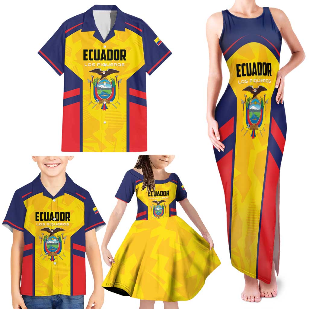 Custom Ecuador Rugby Family Matching Tank Maxi Dress and Hawaiian Shirt Los Piqueros Go Champions