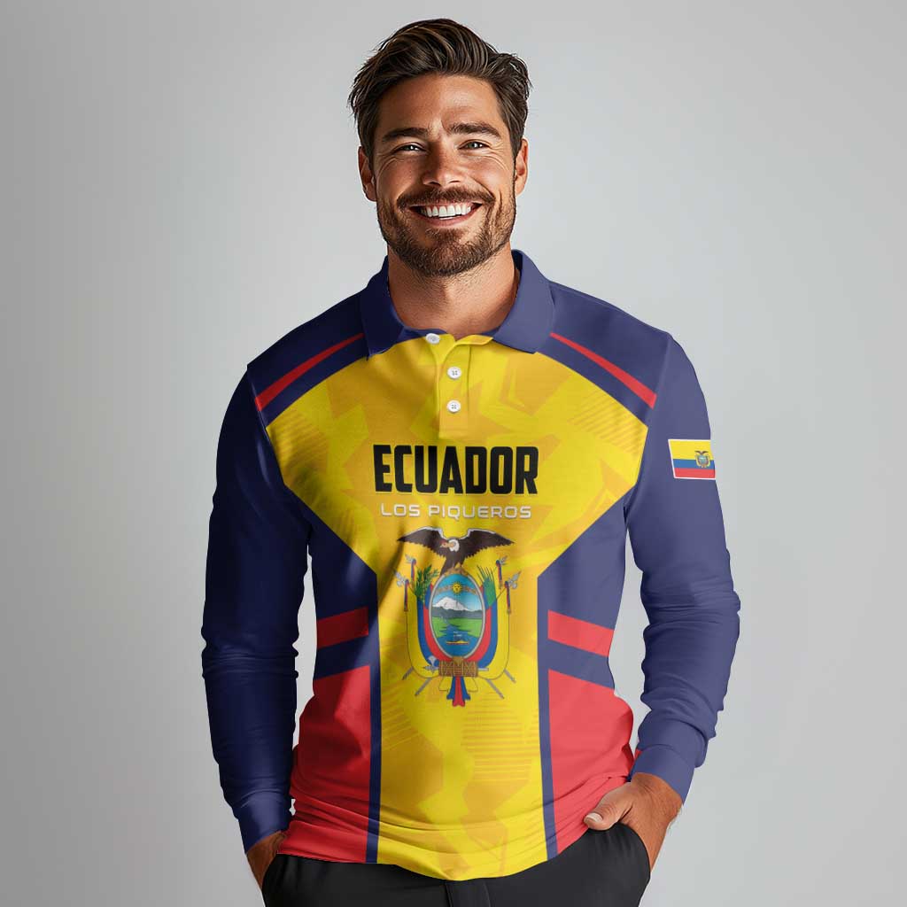 Custom Ecuador Rugby Long Sleeve Polo Shirt Los Piqueros Go Champions