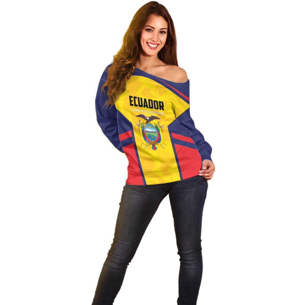 Custom Ecuador Rugby Off Shoulder Sweater Los Piqueros Go Champions