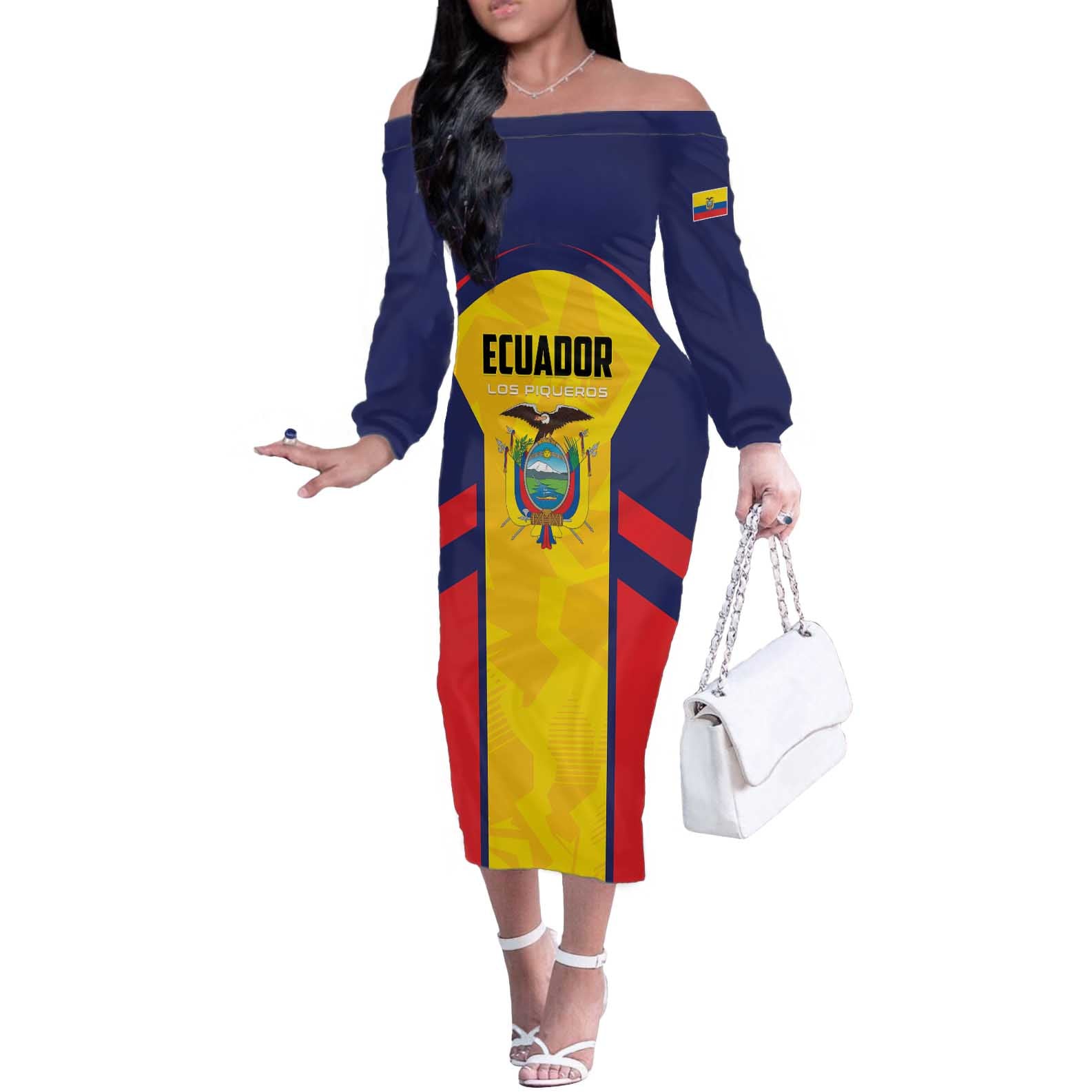 Custom Ecuador Rugby Off The Shoulder Long Sleeve Dress Los Piqueros Go Champions