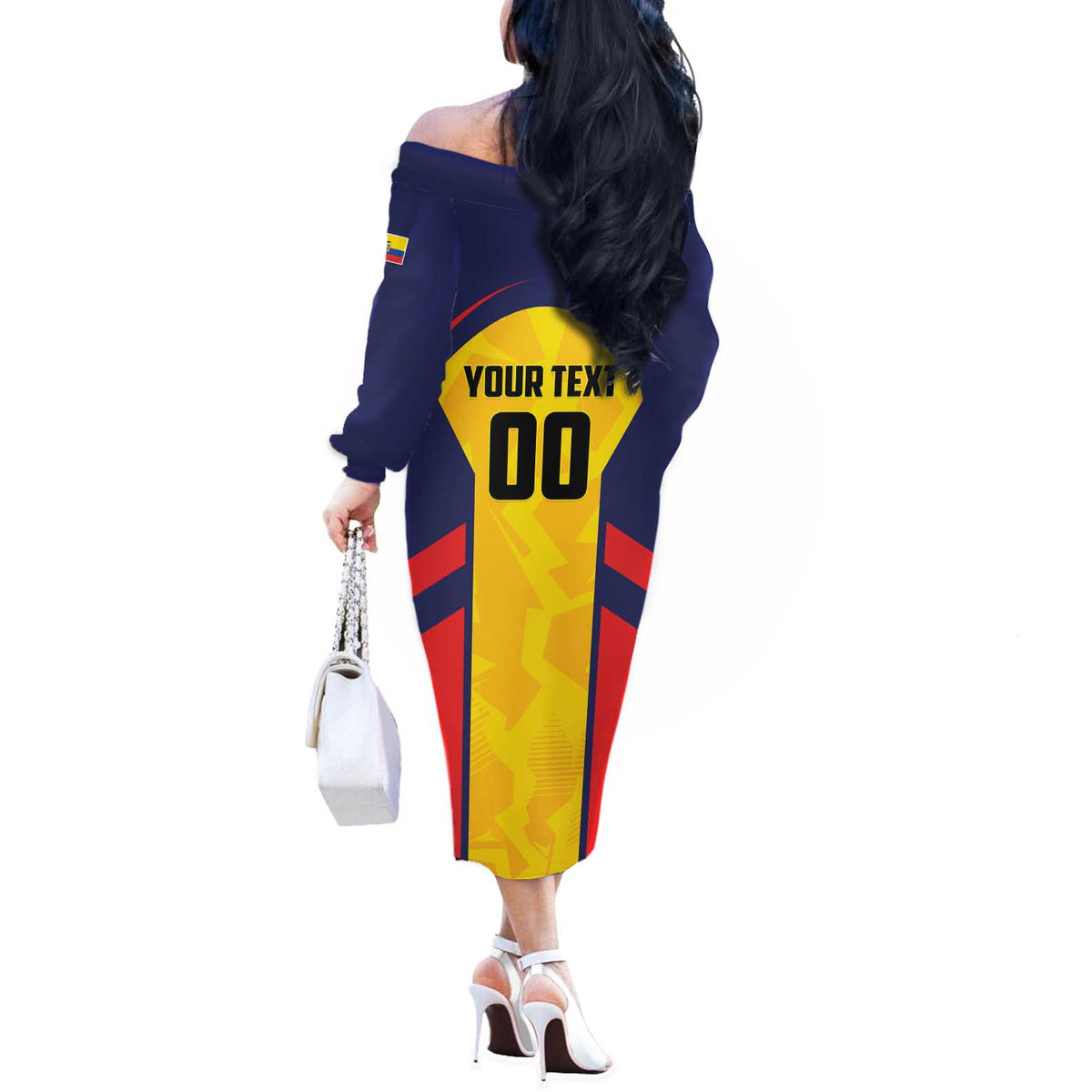 Custom Ecuador Rugby Off The Shoulder Long Sleeve Dress Los Piqueros Go Champions