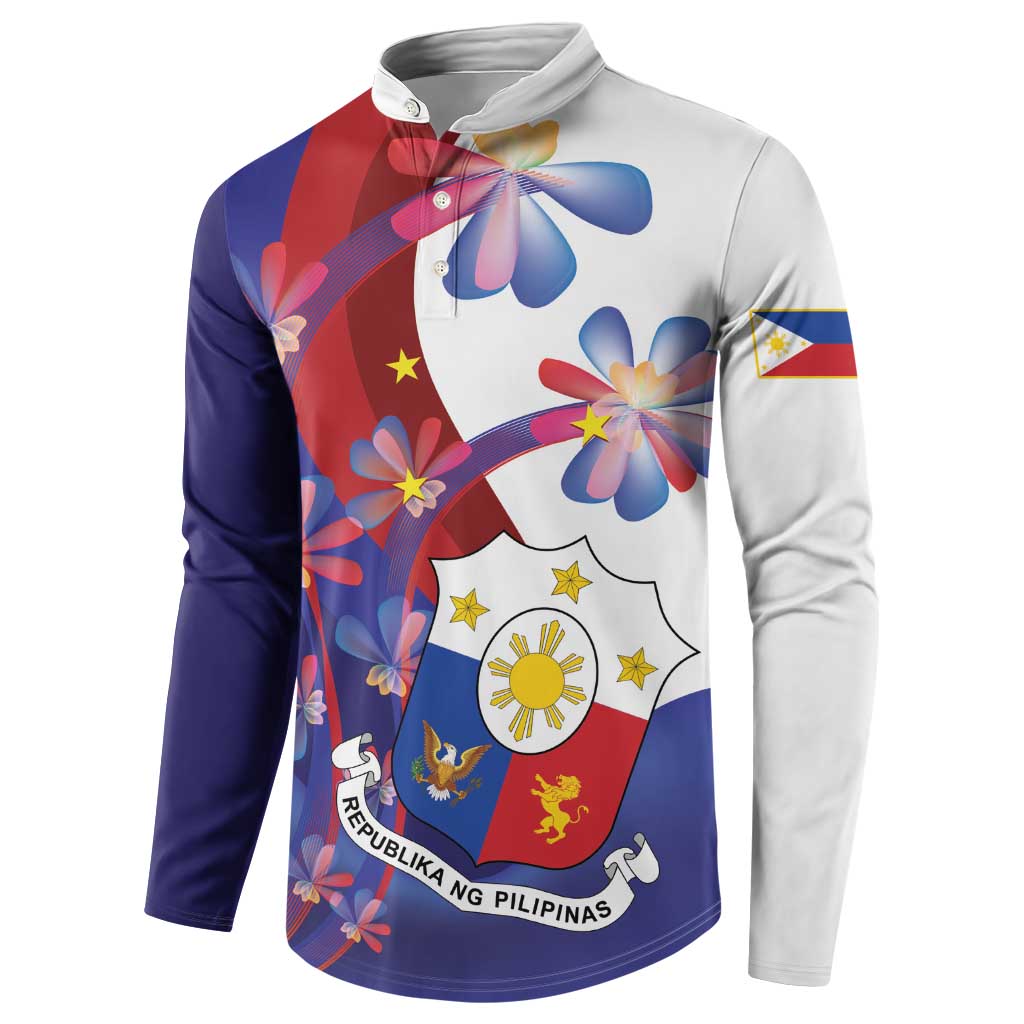 Philippines Sun Plumeria Floral Button Sweatshirt Unique Stylized