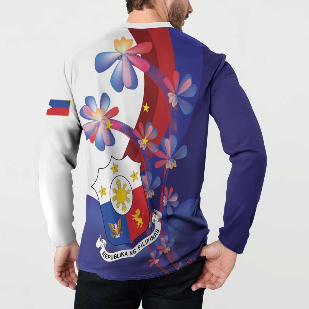 Philippines Sun Plumeria Floral Button Sweatshirt Unique Stylized