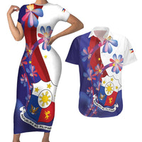 Philippines Sun Plumeria Floral Couples Matching Short Sleeve Bodycon Dress and Hawaiian Shirt Unique Stylized