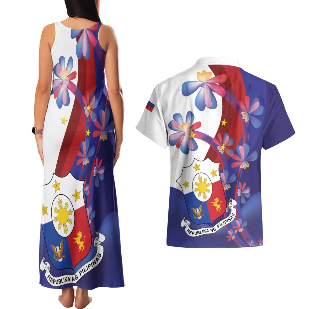 Philippines Sun Plumeria Floral Couples Matching Tank Maxi Dress and Hawaiian Shirt Unique Stylized