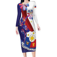 Philippines Sun Plumeria Floral Family Matching Long Sleeve Bodycon Dress and Hawaiian Shirt Unique Stylized