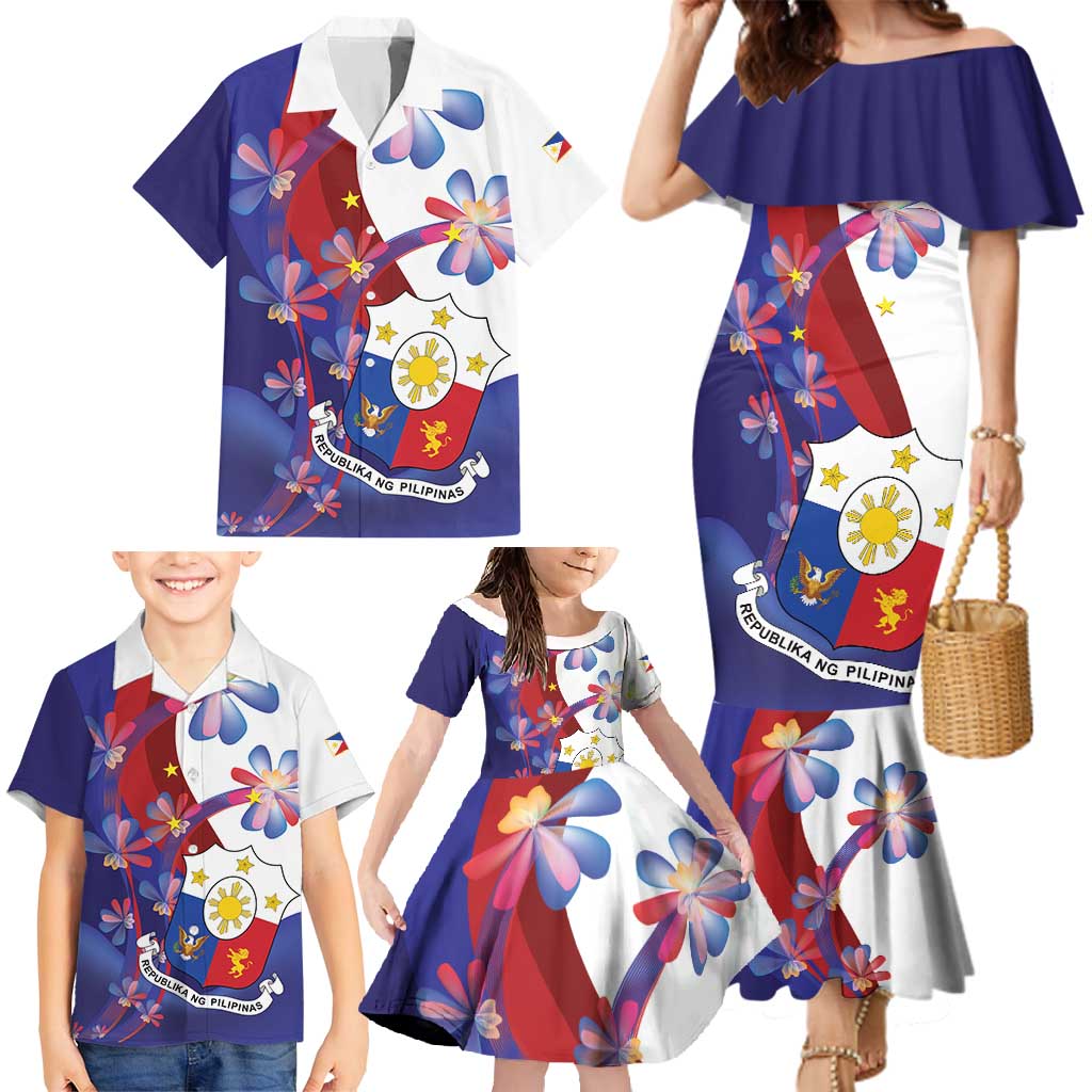 Philippines Sun Plumeria Floral Family Matching Mermaid Dress and Hawaiian Shirt Unique Stylized