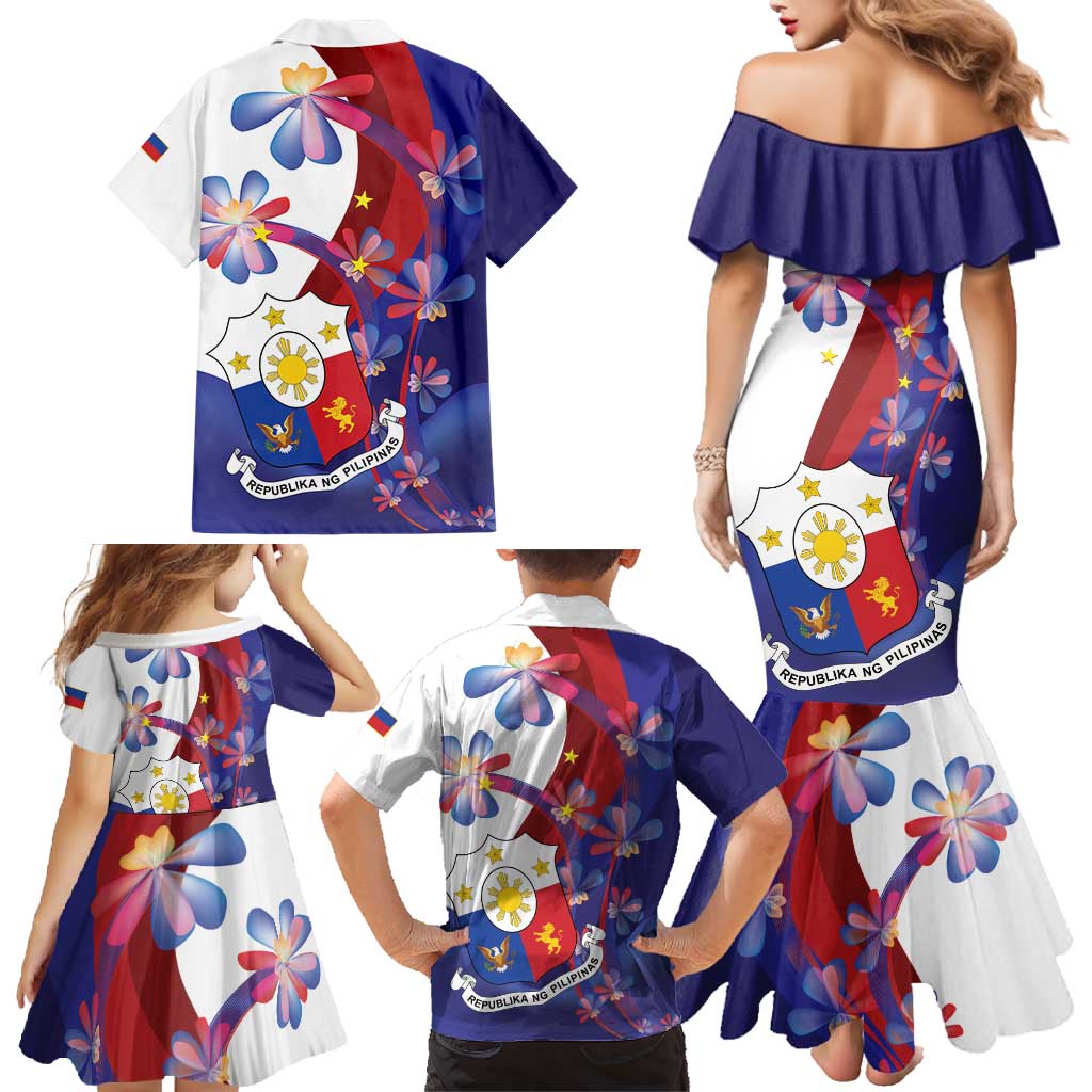 Philippines Sun Plumeria Floral Family Matching Mermaid Dress and Hawaiian Shirt Unique Stylized