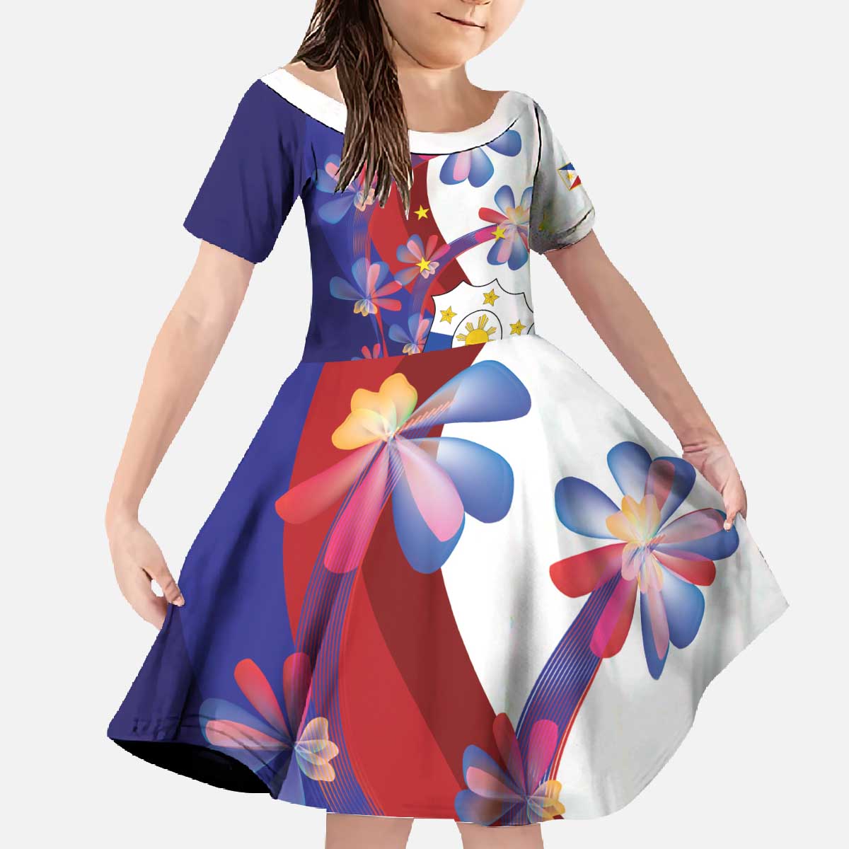Philippines Sun Plumeria Floral Family Matching Off The Shoulder Long Sleeve Dress and Hawaiian Shirt Unique Stylized