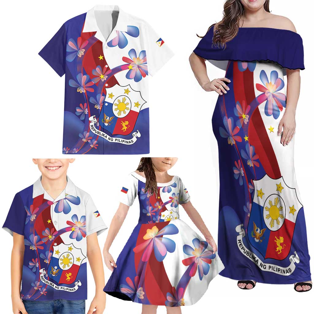 Philippines Sun Plumeria Floral Family Matching Off Shoulder Maxi Dress and Hawaiian Shirt Unique Stylized