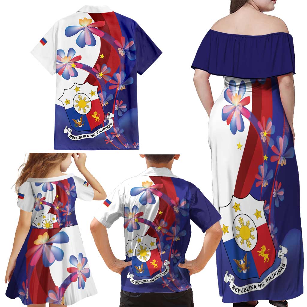 Philippines Sun Plumeria Floral Family Matching Off Shoulder Maxi Dress and Hawaiian Shirt Unique Stylized