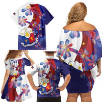 Philippines Sun Plumeria Floral Family Matching Off Shoulder Short Dress and Hawaiian Shirt Unique Stylized