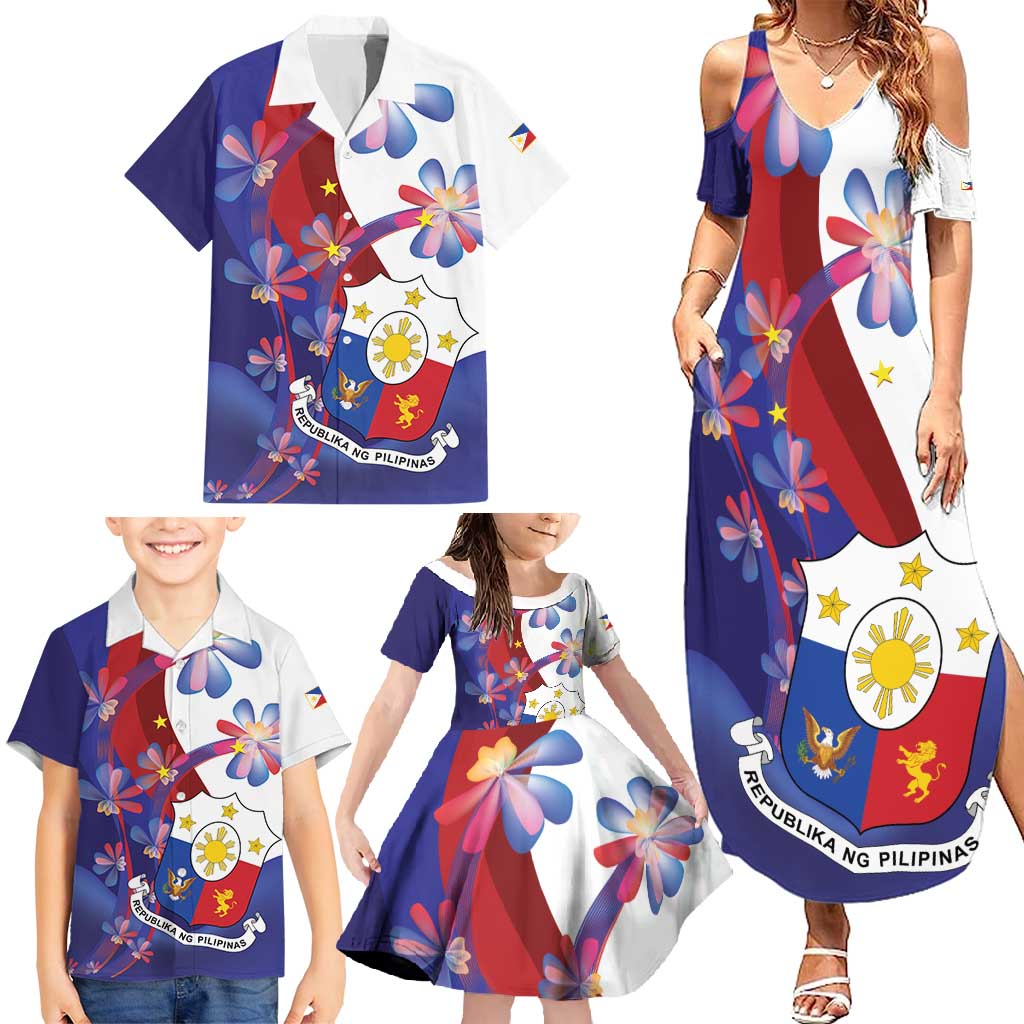 Philippines Sun Plumeria Floral Family Matching Summer Maxi Dress and Hawaiian Shirt Unique Stylized