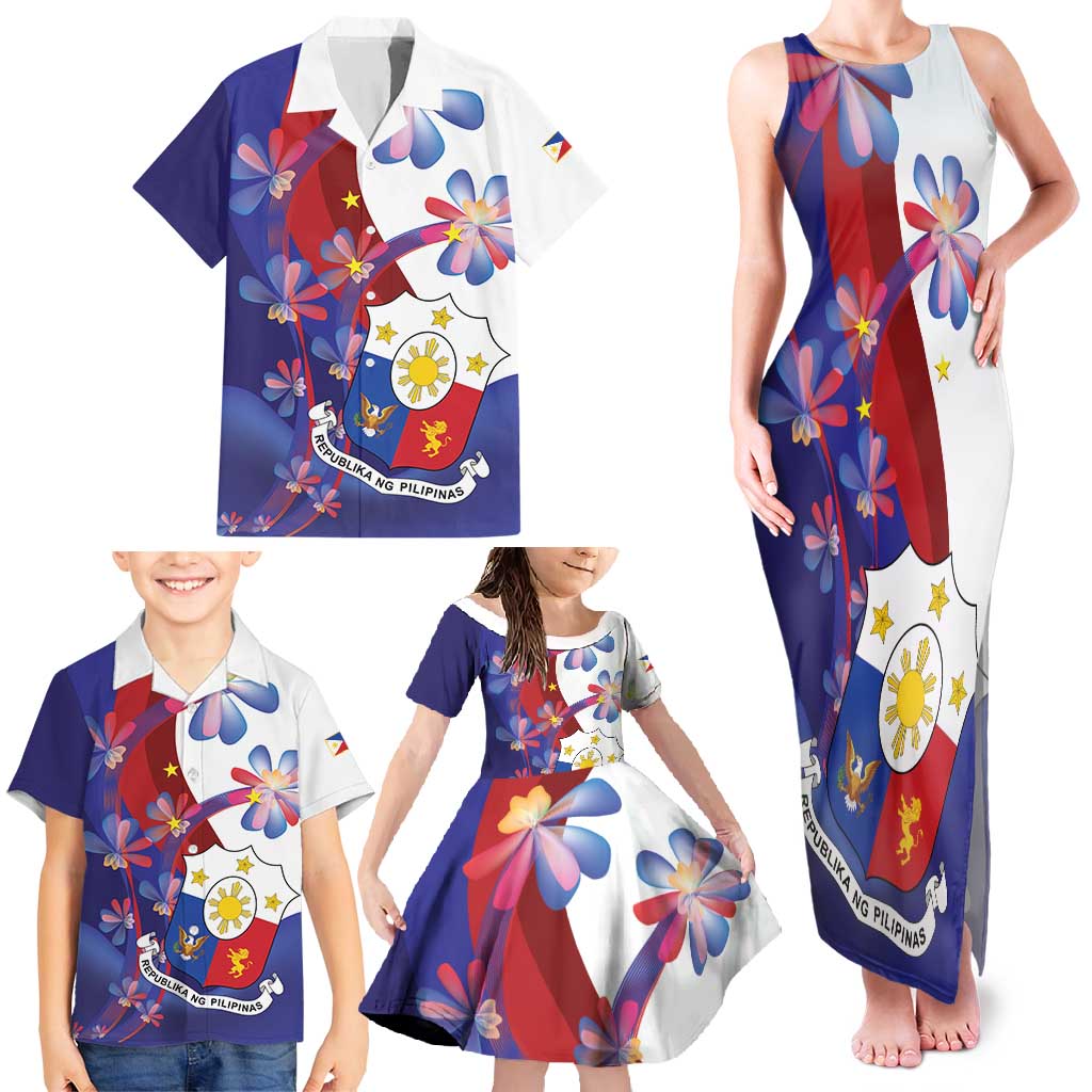 Philippines Sun Plumeria Floral Family Matching Tank Maxi Dress and Hawaiian Shirt Unique Stylized