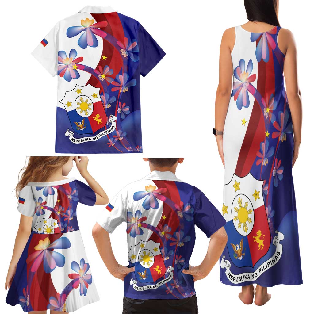 Philippines Sun Plumeria Floral Family Matching Tank Maxi Dress and Hawaiian Shirt Unique Stylized