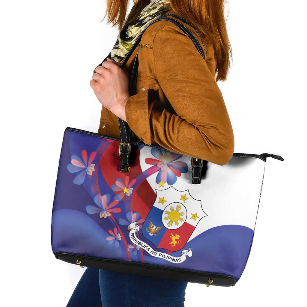 Philippines Sun Plumeria Floral Leather Tote Bag Unique Stylized