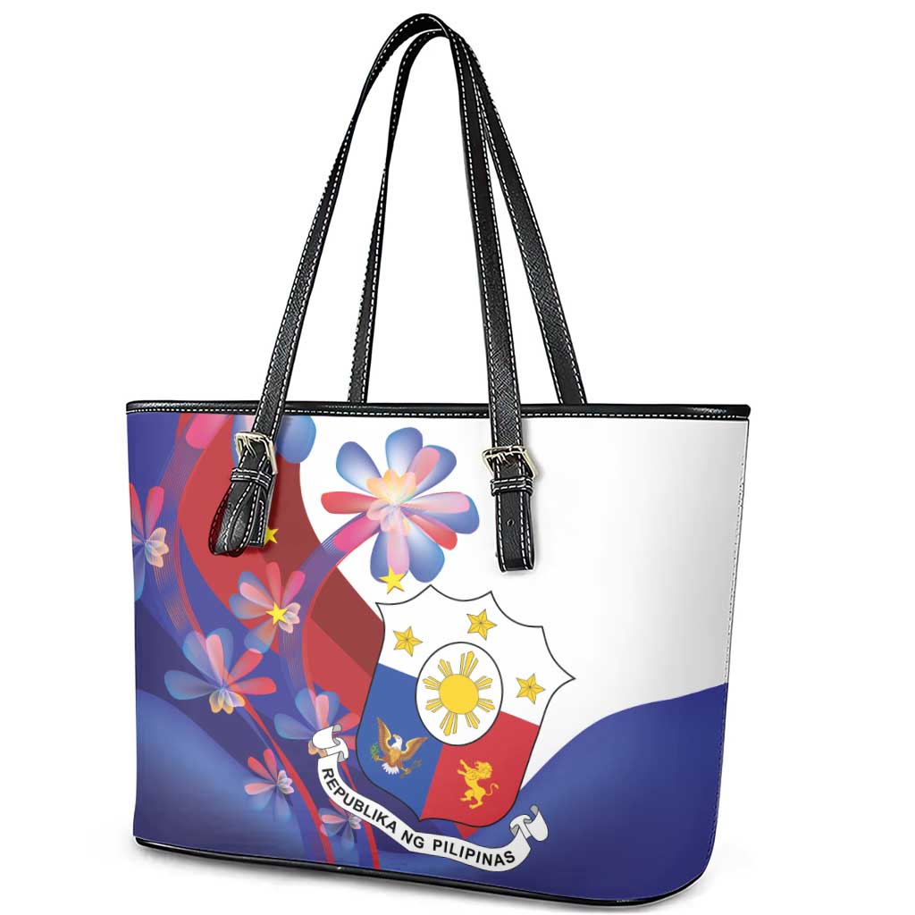 Philippines Sun Plumeria Floral Leather Tote Bag Unique Stylized