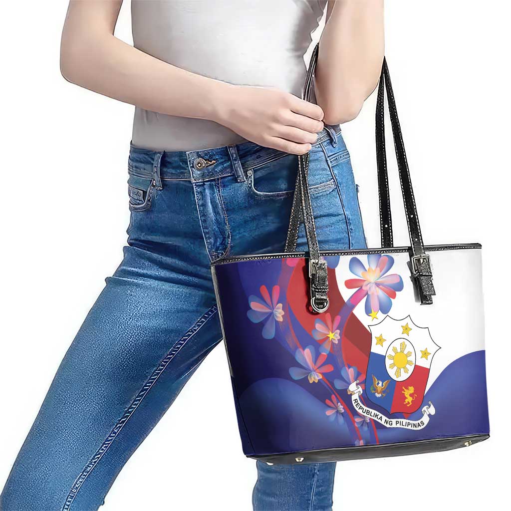 Philippines Sun Plumeria Floral Leather Tote Bag Unique Stylized