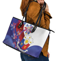 Philippines Sun Plumeria Floral Leather Tote Bag Unique Stylized