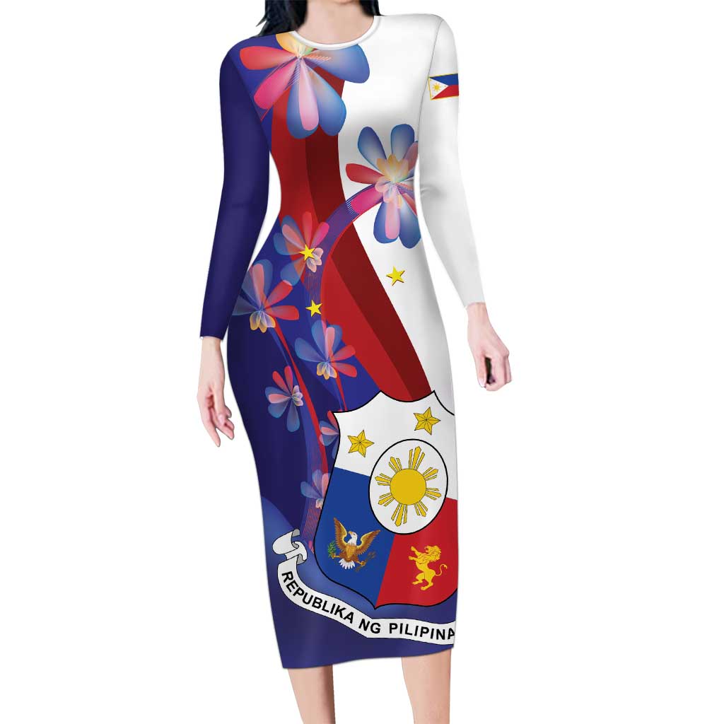 Philippines Sun Plumeria Floral Long Sleeve Bodycon Dress Unique Stylized